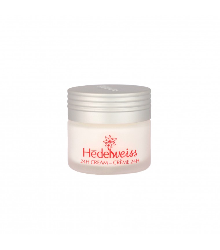 HEDELWEISS 24H CREAM (H803) : Moisturizing cream with normalizing and protective properties. This cream is formulated with a  pure and exclusive complex of Edelweiss extracts that ensures the skin a regularized hydration all day long. Apply with a light massage morning and evening to cleansed face and neck. 